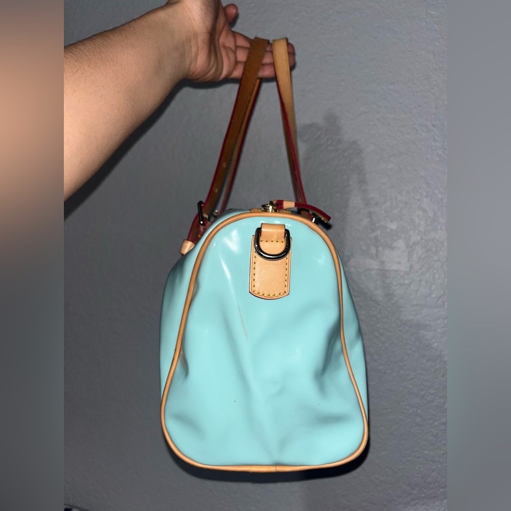 Dooney & Bourke Aqua Satchel with Tan Straps - Picture 4 of 11